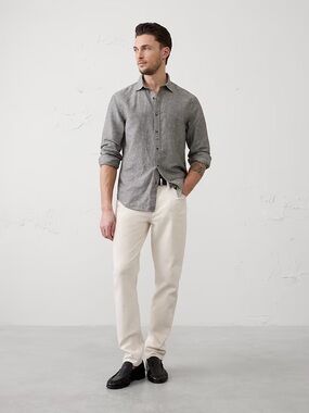 Banana Republic Grey Slim Linen-Blend Button-Up Shirt